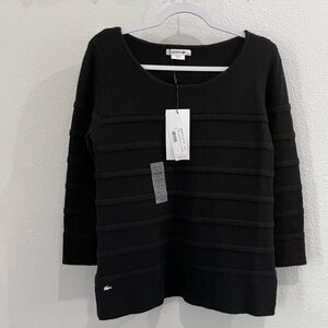 Lacoste Classic Preppy Black Sweater Cashmere Angora Blend Neutral Crewneck